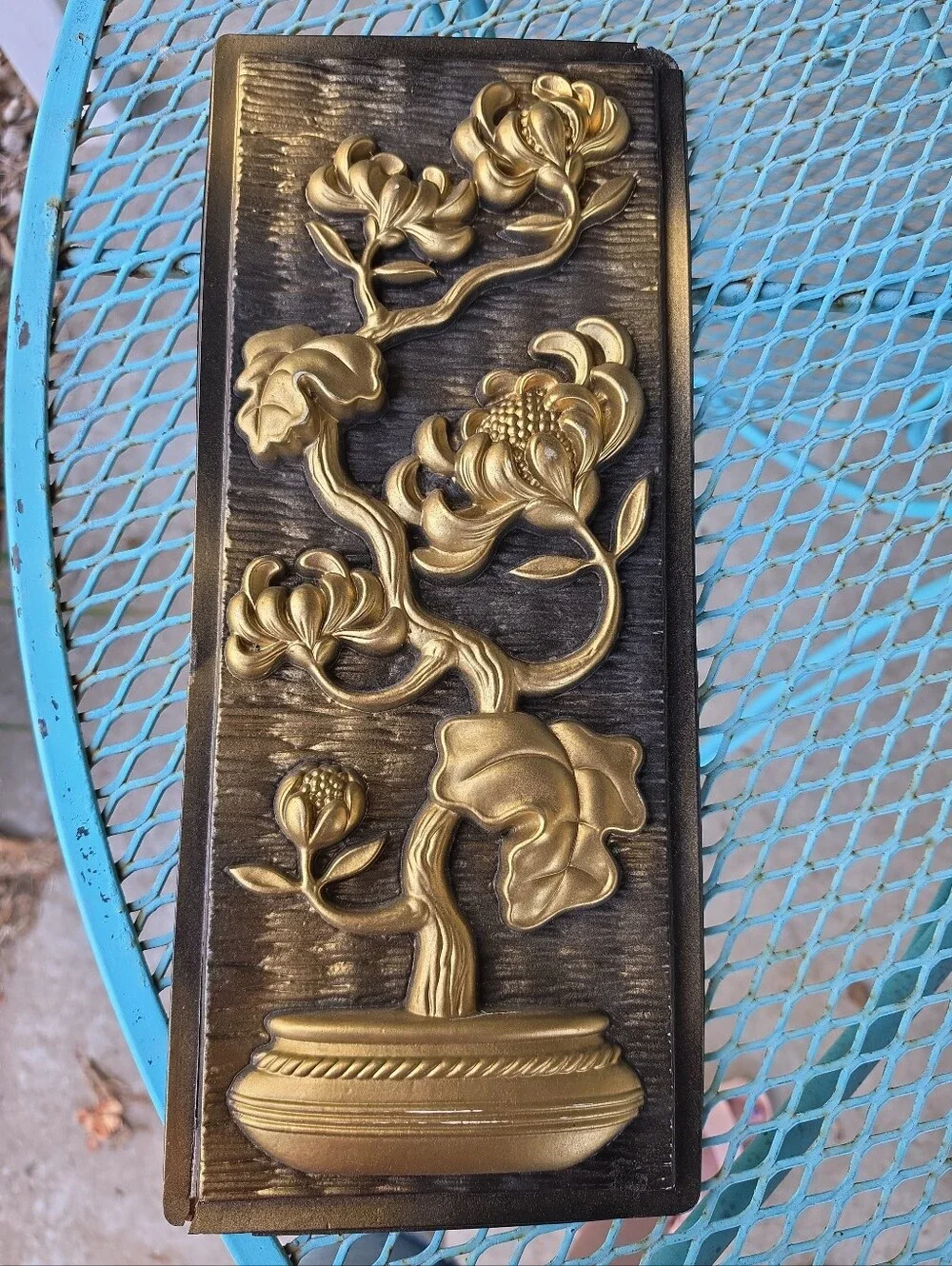VTG MCM 1967 Miller Studios Black/Gold  Floral 3D Wall Plaques Formed Plastic